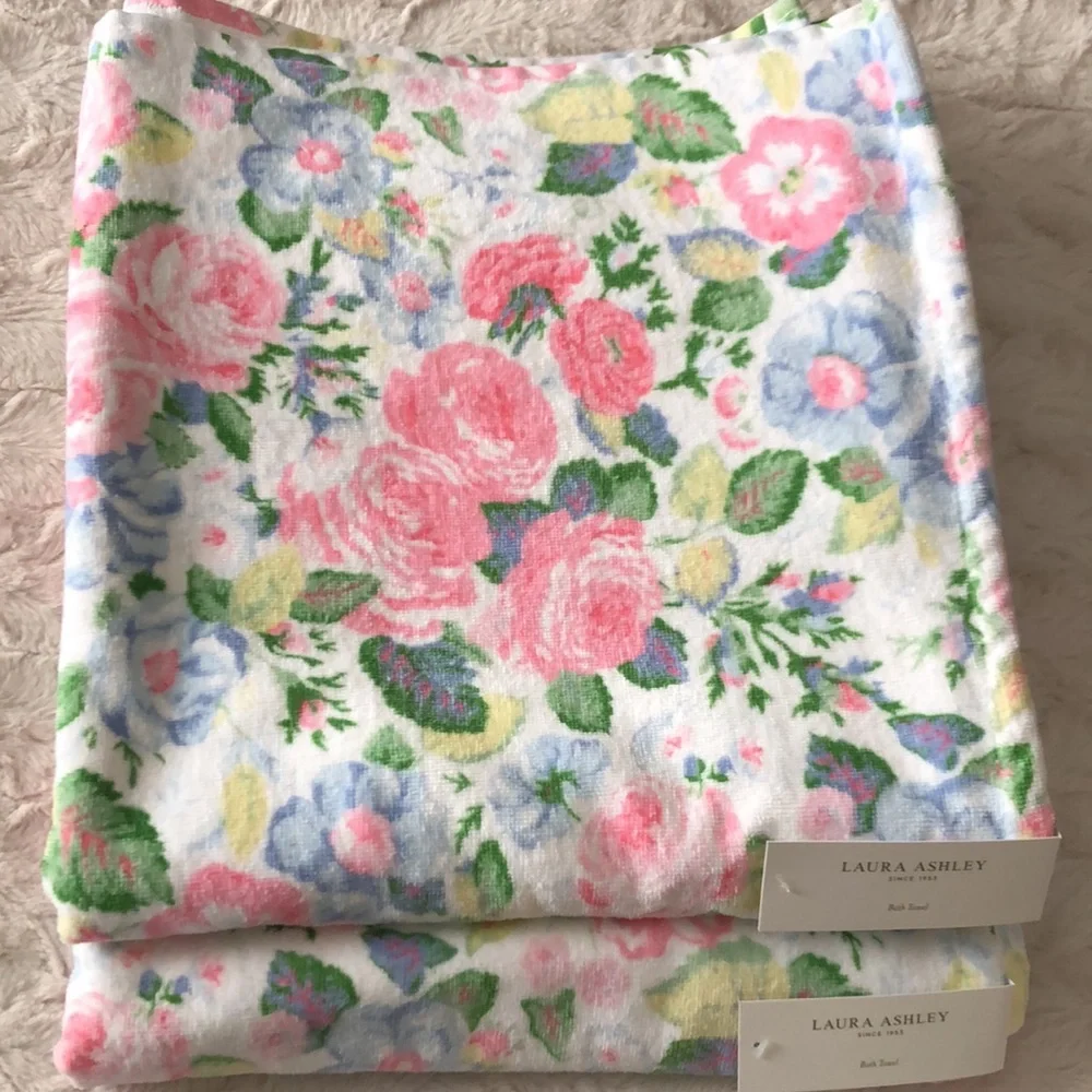 Laura Ashley Quartet Pink Cotton Towels - Pink, Blue & Green